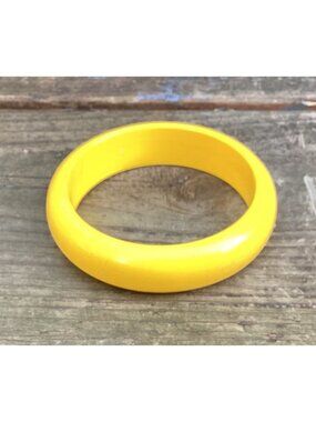Chunky Domed Yellow Lucite Bangle Bracelet Minimalist Stackable Pop of Color